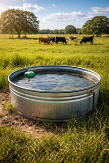 Water tank with cattle in pasture